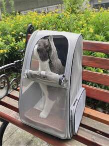 1pc New Cat & Dog Backpack, Portable Breathable Mesh Double Shoulder Pet Carrier Bag, Foldable Storage, Large Capacity