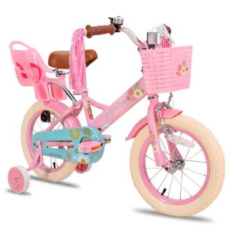 JOYSTAR Little Daisy Kids Bike For 2-7 Years Girls With Training Wheels & Front Handbrake 12 14 16 Inch Princess Kids Bicycle With Basket Bike Streamers Toddler Girl Bikes, Blue Pink White DeepPink