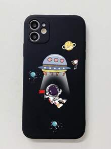 1pc Flying Saucer & Astronaut Theme Matte Black Edge Phone Case Compatible With Apple/Compatible With Samsung/Compatible With Xiaomi/Compatible With Redmi/ Mi/Compatible With Vivo/Compatible With Oppo,International Version, Not The Domestic Version - Black - View 2