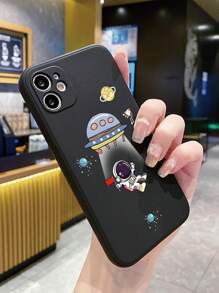 1pc Flying Saucer & Astronaut Theme Matte Black Edge Phone Case Compatible With Apple/Compatible With Samsung/Compatible With Xiaomi/Compatible With Redmi/ Mi/Compatible With Vivo/Compatible With Oppo,International Version, Not The Domestic Version - Black - View 4