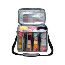 1 Piece Leaf Pattern/Gray Wool Crochet Hookah Storage Bag Fashion Premium Feeling Polyester + PVC Square Visible Wool Crochet Hookah Storage Shoulder Bag With Zipper Large Capacity Suitable For Outdoor Travel Use, Travel Accessory, Suitable For All People - Grey - View 8