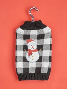 1件黑白格紋時尚暖和的聖誕冬季假日寵物毛衣 - 黑與白 - 查看 4