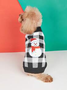 1件黑白格紋時尚暖和的聖誕冬季假日寵物毛衣 - 黑與白 - 查看 1