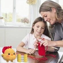 3入組可愛的水母、小雞、企鵝diy針織套件,包含逐步操作視頻教程,含鉤針毛線娃娃,做為節日和生日聚會用品的超萌動物編織織術套件,可愛的兒童手工藝品家居裝飾 - 香檳色 - 查看 6