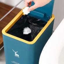 1 Gói Thùng Rác Có Khe Cắm Cho Nhà Vệ Sinh, Phòng Khách, Nhà Bếp Và Phòng Tắm Có Nắp Đậy, Giỏ Đựng Rác Nén Và Giỏ Đựng Giấy - Xám - Xem 4