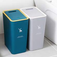 1 Gói Thùng Rác Có Khe Cắm Cho Nhà Vệ Sinh, Phòng Khách, Nhà Bếp Và Phòng Tắm Có Nắp Đậy, Giỏ Đựng Rác Nén Và Giỏ Đựng Giấy - Xám - Xem 2