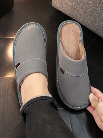 Luxury Extra Large Size Men's Slippers, Faux Leather PU, Elegant Winter Oversized Slippers