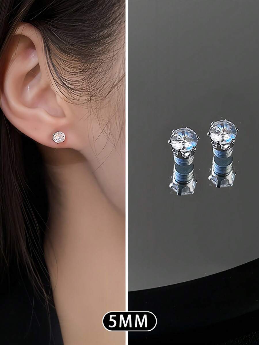 2 cái/bộ Từ tính Không xuyên Khối Zirconia  Hoa tai , Vòng bít tai , Không giới tính Đúng mốt Qủa tặng - Bạc - Xem 1