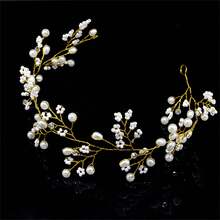 1入時尚女性頭飾婚禮王冠髮箍新娘髮飾珠寶 - 金色 - 查看 2