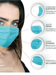 SINAI 50 pzs de cubrebocas tricapa para adulto - Azul - Ver 1