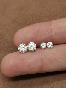 對閃亮氧化鋯耳環組。女士簡約經典閃亮 CZ 金色軟骨耳環 女士 - 金黃色 - 查看 2