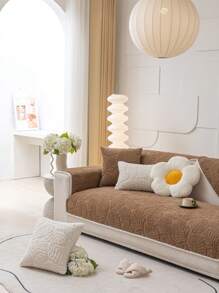 1 Pièce Housse De Coussin De Canapé En Peluche Antidérapante Avec Motif De Couleur Unie Et Fleur Concisa Et Technique De Jacquard 3d Pour Salon, Chambre À Coucher. Lavable En Machine, Adapté À Toutes Les Saisons