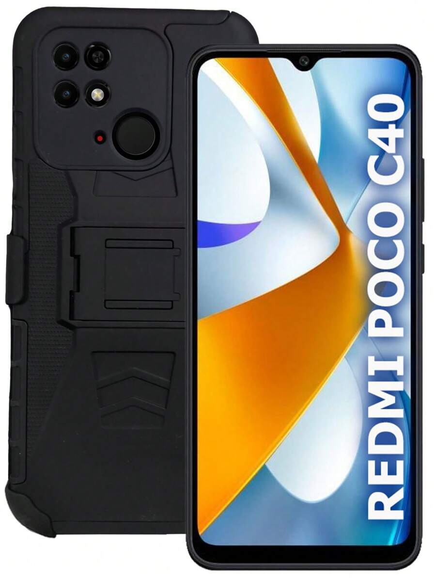 FUNDA USO RUDO CON CLIP O ANILLO PARA REDMI POCO C40 - Negro - Ver 1