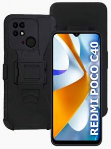 FUNDA USO RUDO CON CLIP O ANILLO PARA REDMI POCO C40 - Negro - Ver 3