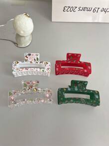 4入組女士節日用長形聖誕髮夾,具有可愛和個性的聖誕老人,星星,雪花,嘉年華元素,適用於日常穿著,工作,派對,旅行 - 彩色 - 查看 1