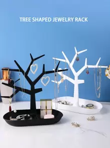 1pc Creative Tree Shaped Lipstick Jewelry Stand With Tray, Bird Tree Design Organizer Display Rack For Home Use - Black - View 1