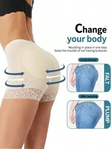 1入女士提臀內褲，臀部加厚襯墊塑形短褲，可添加襯墊 - 米色 - 查看 4