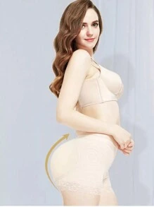 1入女士提臀內褲，臀部加厚襯墊塑形短褲，可添加襯墊 - 米色 - 查看 3
