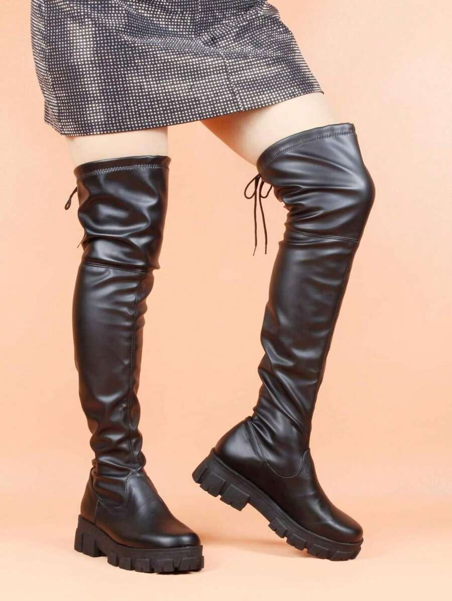 Botas largas licra suela track - Negro - Ver 1