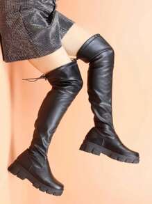 Botas largas licra suela track - Negro - Ver 3