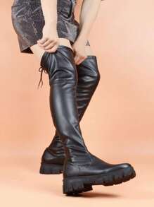 Botas largas licra suela track - Negro - Ver 2