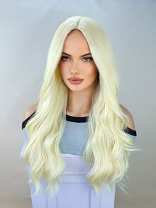 28英寸長身波狀金色合成假髮,適用於cosplay女孩和女性萬聖節派對或日常使用假髮