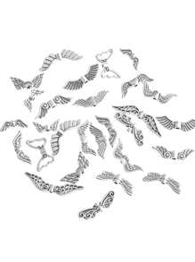 30pcs/Pack New Alloy Pendant Charms, Guardian Angel Wings, Silver-Tone Metal Spacer Beads, DIY Jewelry Accessories For Necklace, Bracelet, Earrings