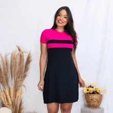 Vestido Feminino Moda Evangélica Manga Curta Básico Soltinho Viscolycra - Pink - Visão 2