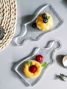 1pc Iced-patterned Glass Tray For Desserts, Snacks, Fruits, Etc. - Clear - View 1