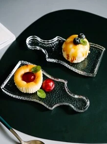 1pc Iced-patterned Glass Tray For Desserts, Snacks, Fruits, Etc. - Clear - View 2