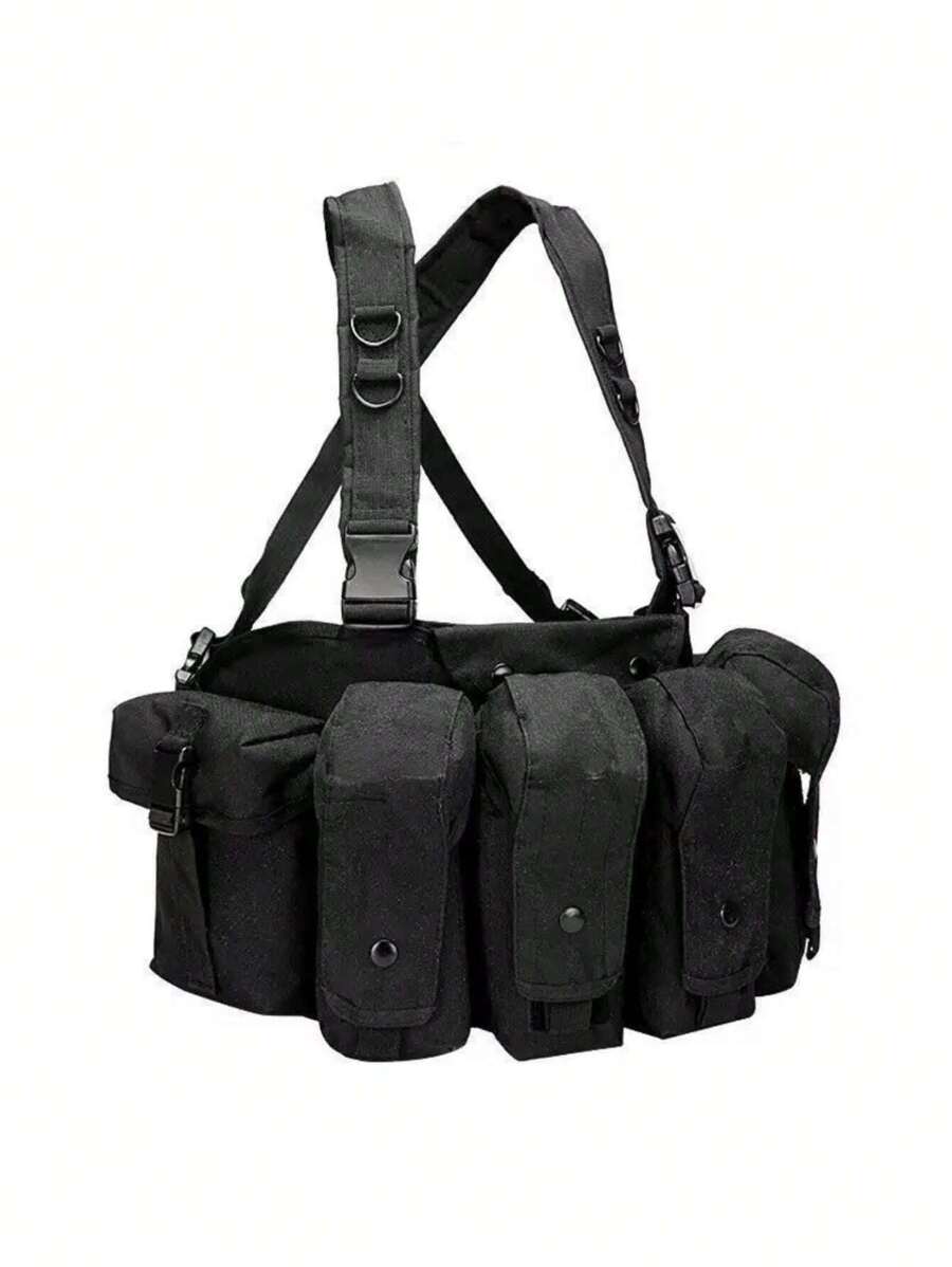 Chaleco exterior, arnés de pecho ajustable, bolsa de hombro, bolsa de chaleco de uso urbano - Negro - Ver 1