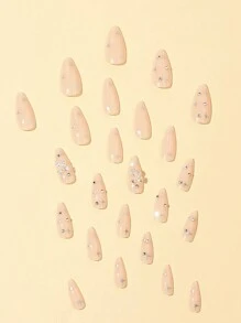 24入組超長杏仁形假指甲，附送1pc果凍凝膠及1pc指甲修護文件，即貼指甲及美甲工具 - 杏色 - 查看 5