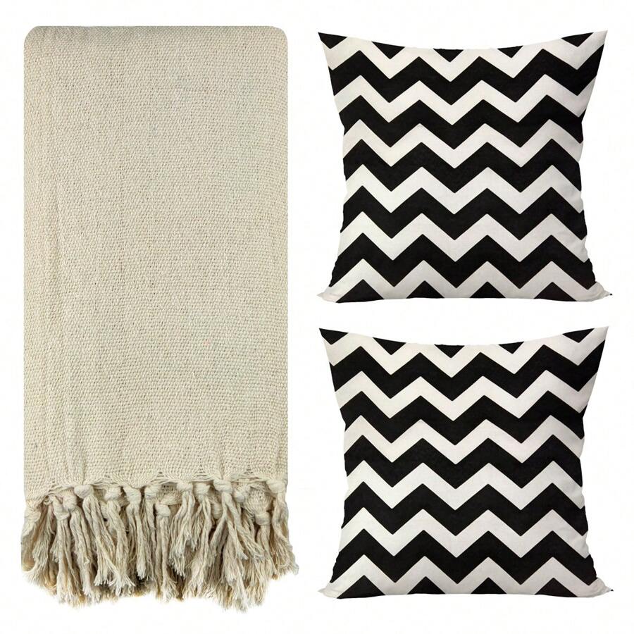 Blankets - Beige - Black - View 1