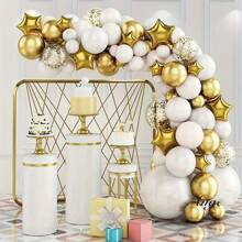 96入組5/10/12英寸白色&金色乳膠氣球,金色紙紙屑氣球,拱形花花環星星氣球適用於生日派對婚禮裝飾