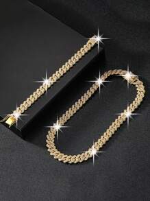 kuuioe 1pc Europe & America Style Hip-Hop Men & Women Full Diamond Chain Necklace & Bracelet, 20-60cm