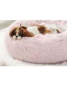 1pc Plush Round Pet Bed, Thick Winter Cat & Dog Sleeping Nest For Small Medium Large Pets - Pink - View 4