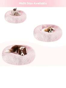 1pc Plush Round Pet Bed, Thick Winter Cat & Dog Sleeping Nest For Small Medium Large Pets - Pink - View 3