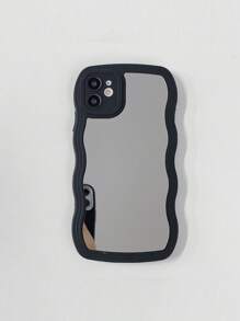 1pc Mirror + Solid Black Color Wave Curved Material Phone Case Compatible With Apple/samsung/xiaomi/redmi