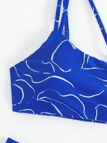2023 年新款女士时尚印花性感单肩比基尼套装夏季 - 藍色 - 查看 5