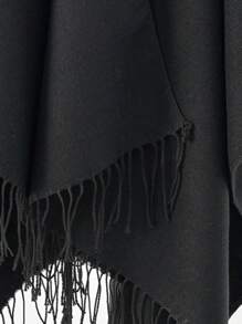 Boho 1pc Fashionable Solid Color Fringe Trim Shawl Ideal For Going Out & Dressing Up Your Look Witch Winter Fall - Black - View 2