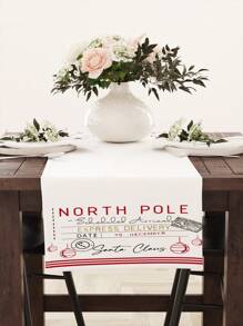 1pc Christmas Letter Deer Bell Linen Print Table Runner For Dining Room - Multicolor - View 3