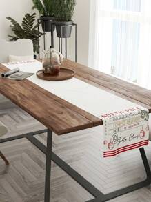 1pc Christmas Letter Deer Bell Linen Print Table Runner For Dining Room - Multicolor - View 4