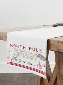 1pc Christmas Letter Deer Bell Linen Print Table Runner For Dining Room - Multicolor - View 1