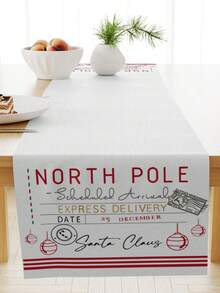 1pc Christmas Letter Deer Bell Linen Print Table Runner For Dining Room - Multicolor - View 2