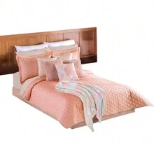 Concord CONJUNTO DE 7 PIEZAS EDREDÓN MATRIMONIAL, SET DE EDREDÓN MATRIMONIAL NEO PALO DE ROSA CON SÁBANAS Y 2 FUNDAS - Rosa coral - Ver 2