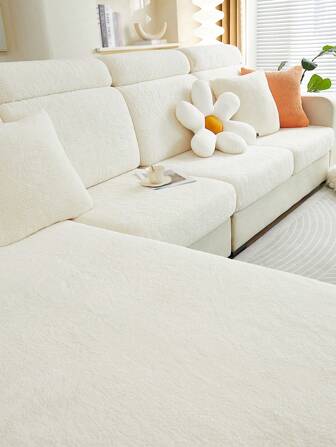 1pc Thicken Warm Solid Color Anti-Slip Sofa Seat Cover, Style Pet Proof Elastic Sofa Slipcover, Plush Winter Sofa Protector, Anti-Scratch Fit For L-Shaped Combination And 1/2/3/4 Seater Sofa (Sold Individually)