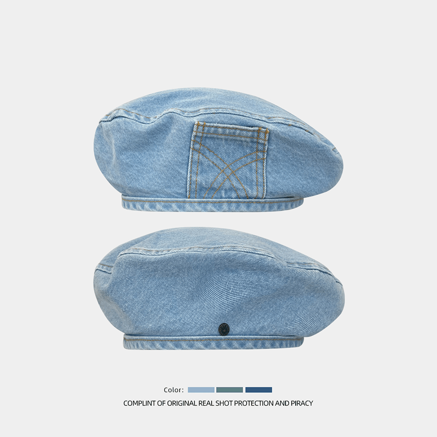 Women s large head circumference hat with visor denim beret summer