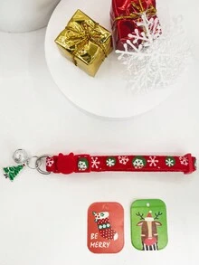 寵物項圈聖誕禮品適用於貓或者小狗,可調節帶鈴鐺和聖誕樹吊墜 - 紅色 - 查看 3