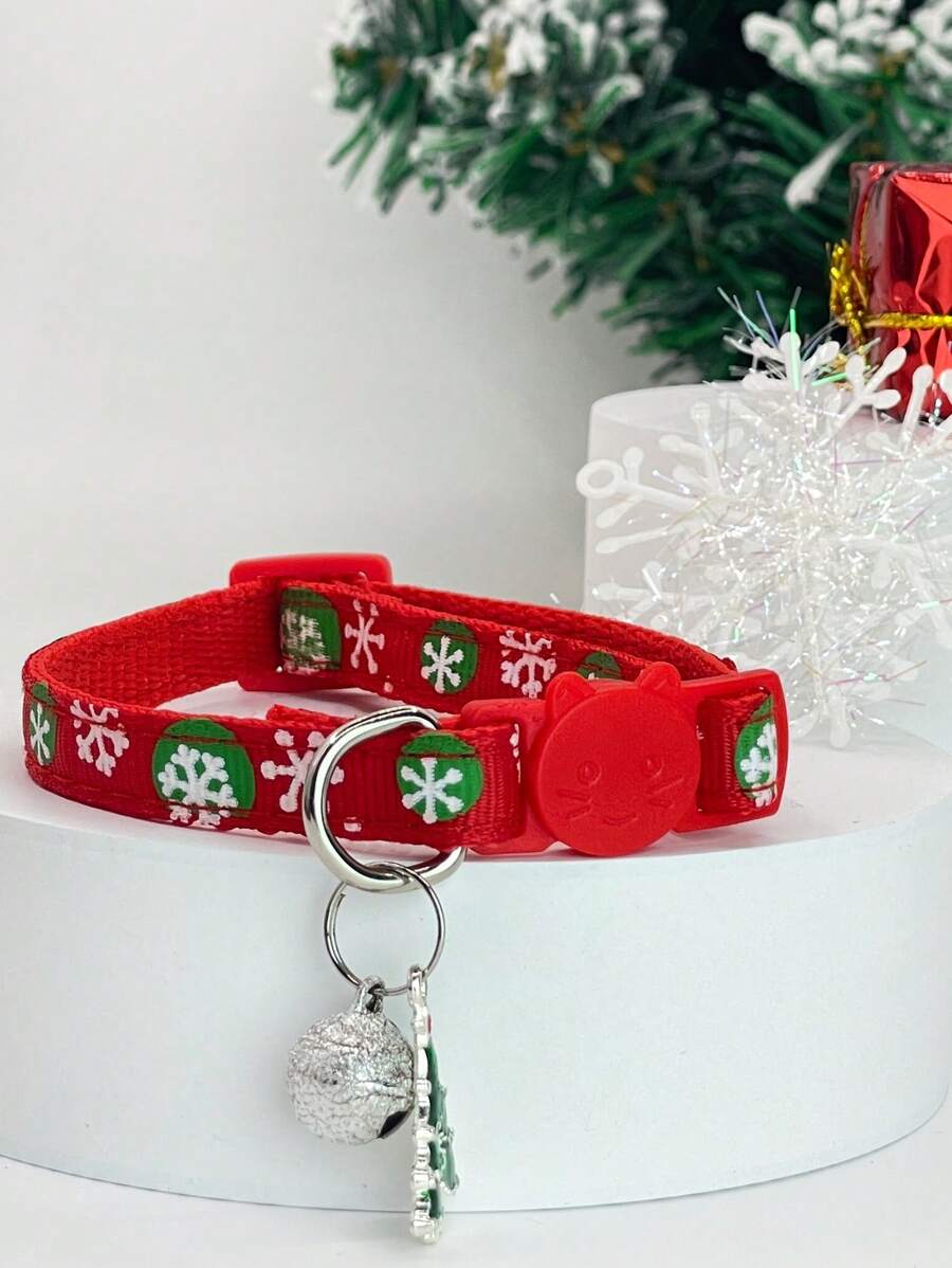 寵物項圈聖誕禮品適用於貓或者小狗,可調節帶鈴鐺和聖誕樹吊墜 - 紅色 - 查看 1