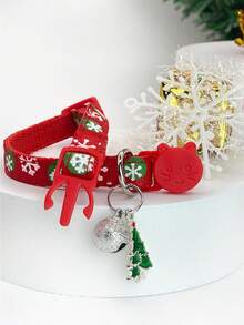 寵物項圈聖誕禮品適用於貓或者小狗,可調節帶鈴鐺和聖誕樹吊墜 - 紅色 - 查看 4